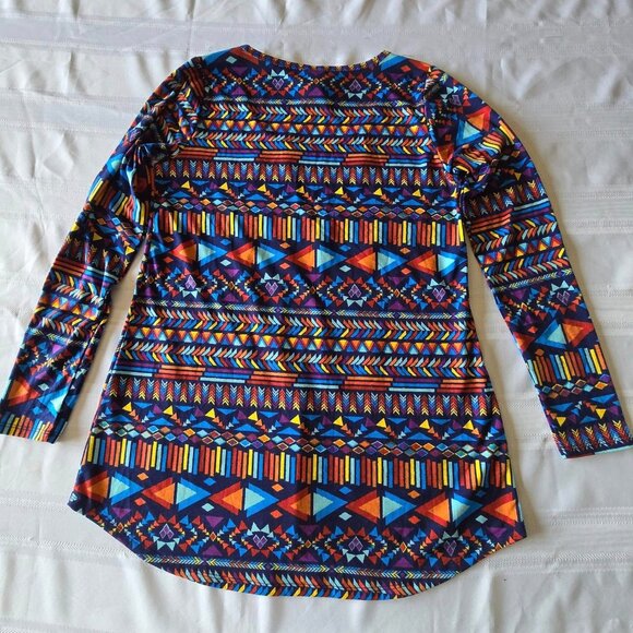 Size Small LULAROE Blue Multi print Long Pull Over - Picture 5 of 6